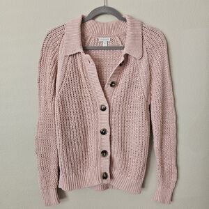 Garnet Hill Blush Pink Chunky Knit Button-Front Cardigan